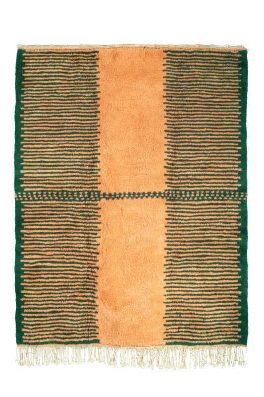 44×81  バルーチラグ  深緑×オレンジ系 オレンジとグリーンのモロッカンラグ 鉄道用ラグ - モロッカン