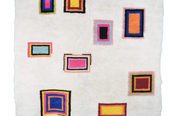 White Moroccan Rug Square Art Rug - Imagen 2