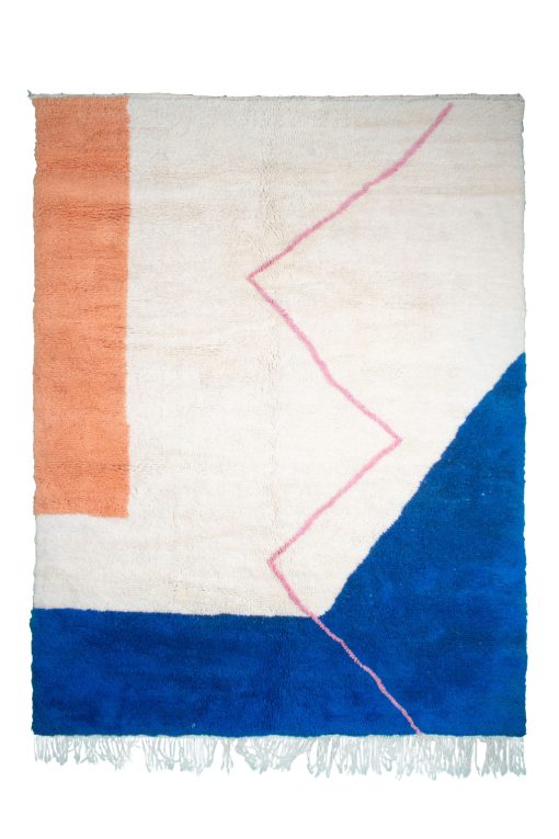 White Blue Orange Moroccan Rug Solid color line Rug
