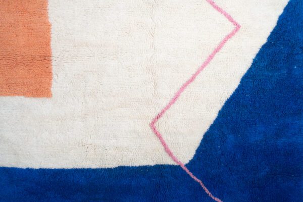 White Blue Orange Moroccan Rug Solid color line Rug - Image 2