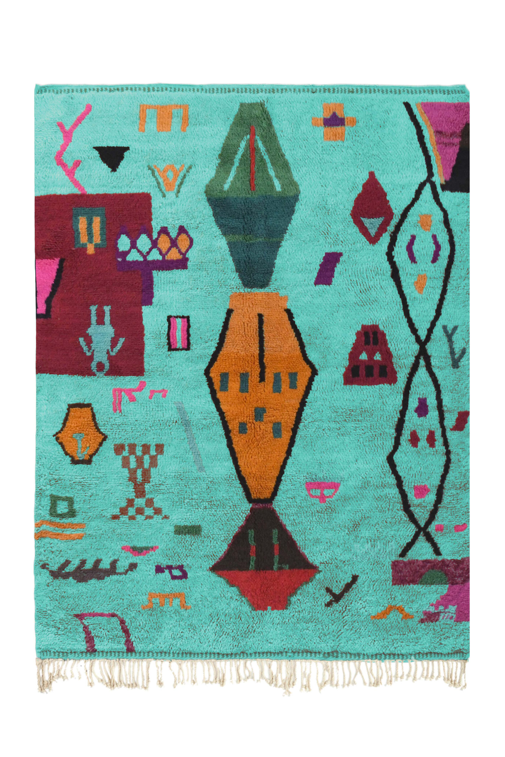 ковер бирюзового цвета с узором из геометрических фигур. VIN312_BL-09_GR2-97_GR-11_OR-24_PN-35_PN-33_BL-09_BR-302_BR-32_BR-28_PR-19_GY_37_BK-39_01.1