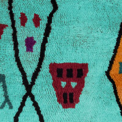 Turquoise Abstract Multicolored Modern Moroccan Boujaad Rug - Imagen 2