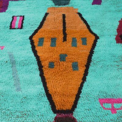 Turquoise Abstract Multicolored Modern Moroccan Boujaad Rug - Imagen 4