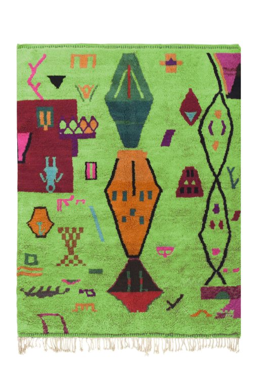 Alfombra Boujaad Verde Claro Abstracta Multicolor Moderna Marroquí