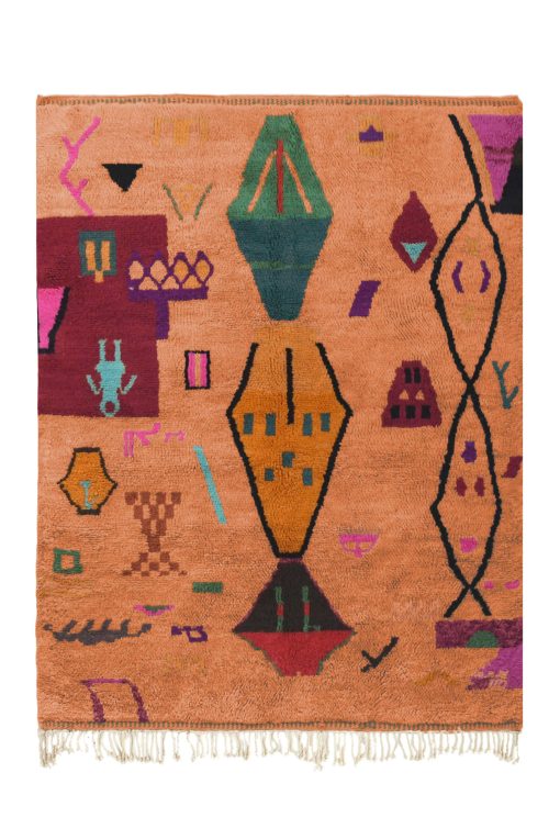 Orange Abstract Multicolored Modern Moroccan Boujaad Rug