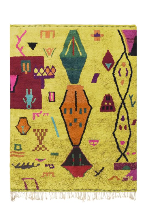 Tapis Boujaad moderne marocain abstrait multicolore jaune citrine