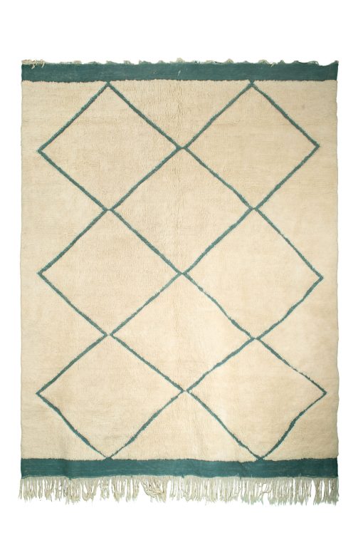 Tapis à losanges blanc et vert de Beni Ourain
