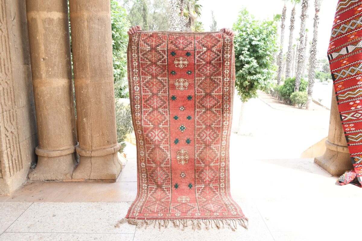 ⭐︎大型ヴィンテージラグ⭐︎モロッコ絨毯　ピンクブラウン（213×124cm） ⭐︎大型ヴィンテージラグ⭐︎モロッコ絨毯 ピンクブラウン（213