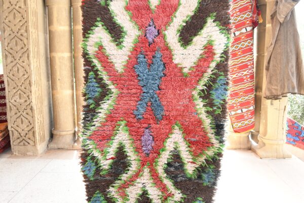 Boucherouite Moroccan Rug: Vintage Charm for Your Home 232 cm x 78 cm / 7.424ft x 2.496 ft – Image 5