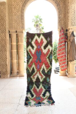 Boucherouite Moroccan Rug: Vintage Charm for Your Home 232 cm x 78 cm / 7.424ft x 2.496 ft – Image 2