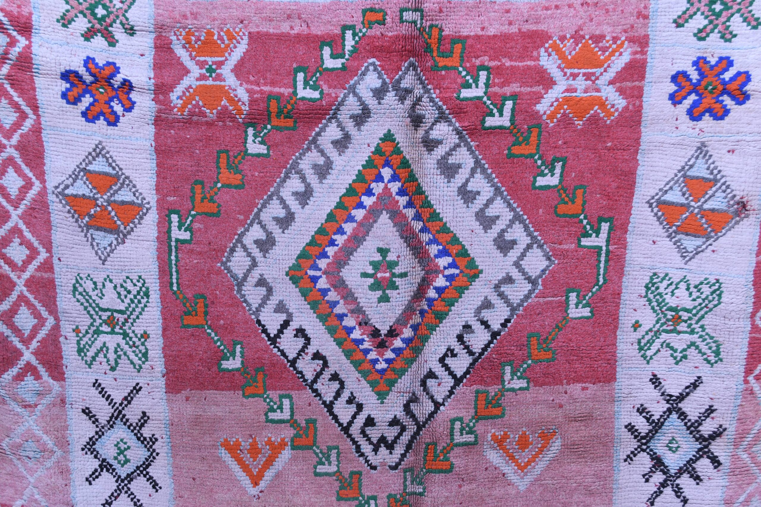 Large Red Azilal Moroccan Rug, 196x415 cm Wool, Handcrafted Tribal Design — изображение 3