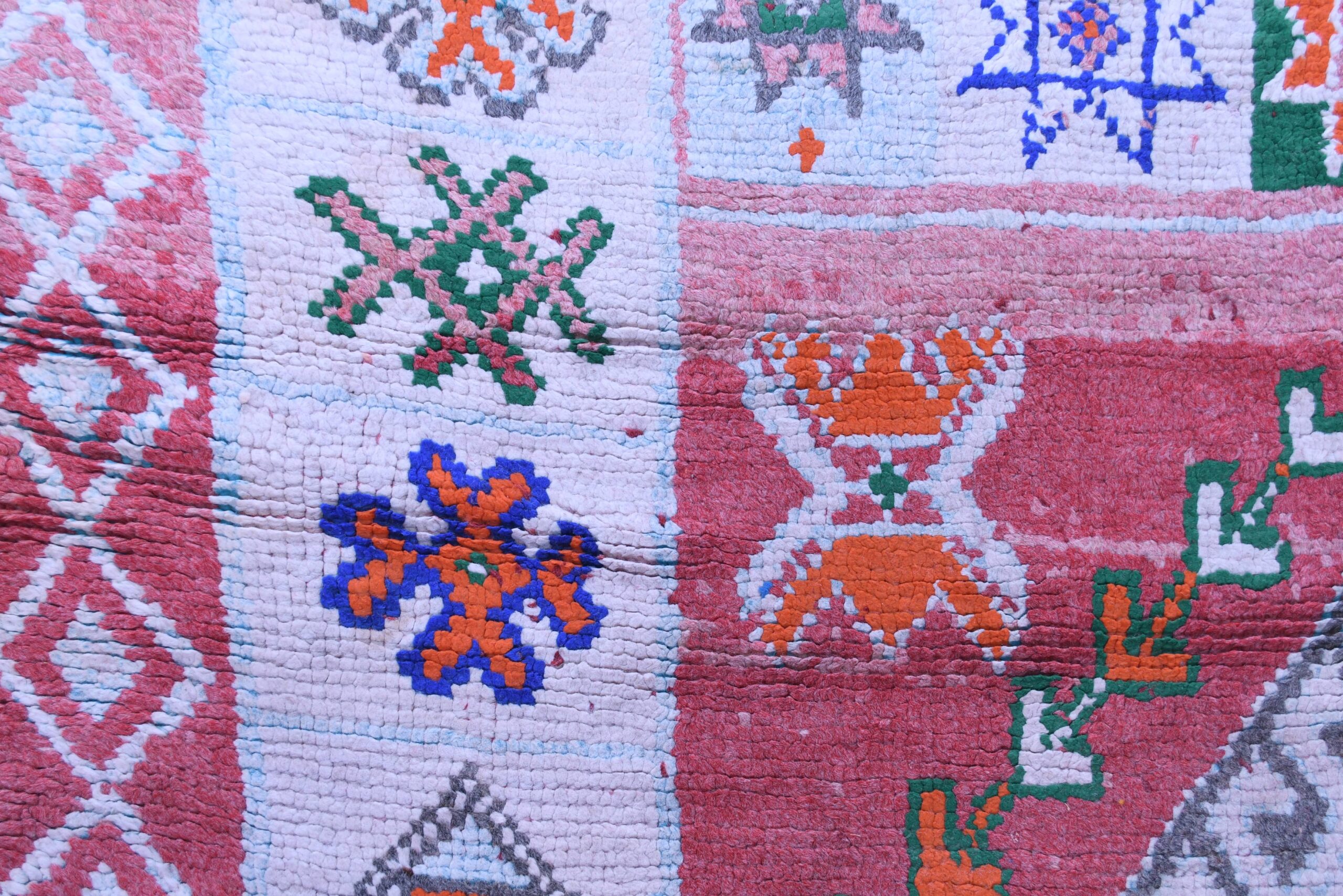 Large Red Azilal Moroccan Rug, 196x415 cm Wool, Handcrafted Tribal Design — изображение 7