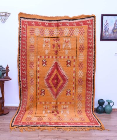 Марокканский шерстяной ковер Azilal ручной работы, ярко-оранжевый, 173 x 270 см, в стиле бохо.