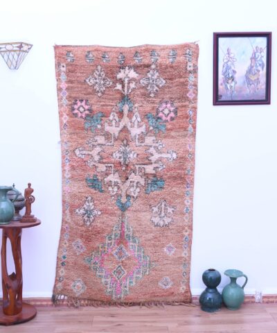 Настоящий марокканский шерстяной ковер Beni Mguild, персиковый, 109 x 203 см — элегантность ручной работы