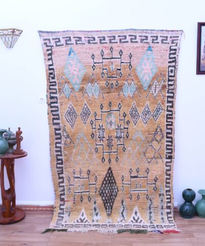 Марокканский шерстяной ковер Beni Mguild ручной работы, 145 x 237 см, уникальный коричневый геометрический узор