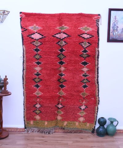 Изысканный красный марокканский шерстяной ковер Talsint - 134x200 см, декор ручной работы в стиле бохо.