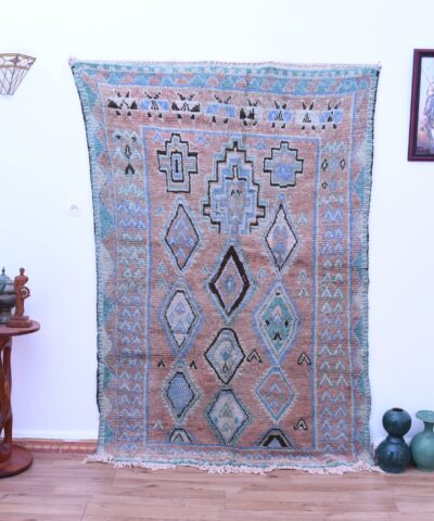 Настоящий марокканский шерстяной ковер Beni Mguild 142x216 см, персиковый, в стиле бохо