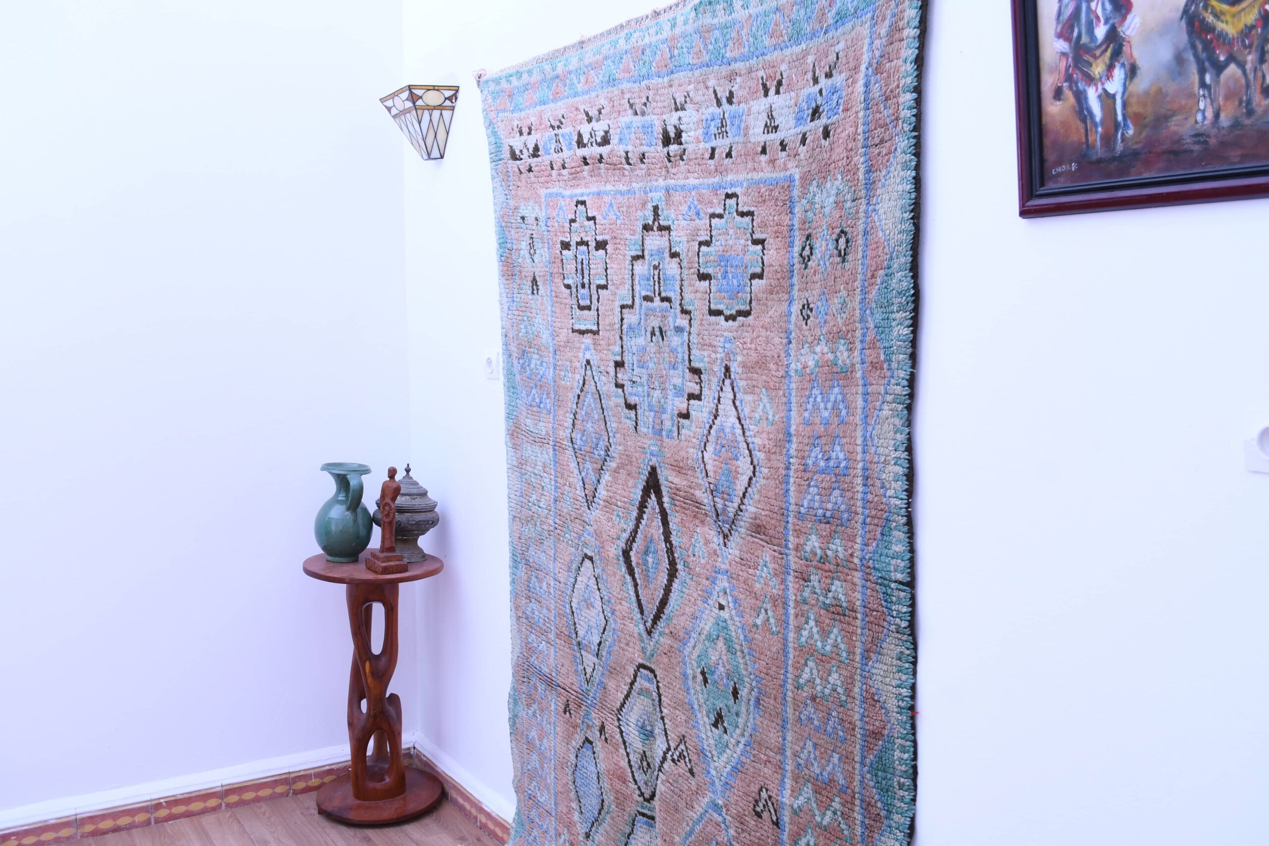 Authentic Moroccan Beni Mguild Wool Rug 142x216cm Peach Bohemian Decor - الصورة 2