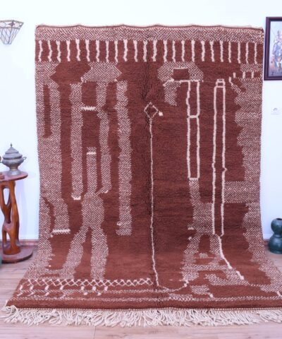 Современный марокканский шерстяной ковер Beni Ourain 200x300 см — коричневый, с геометрическим узором