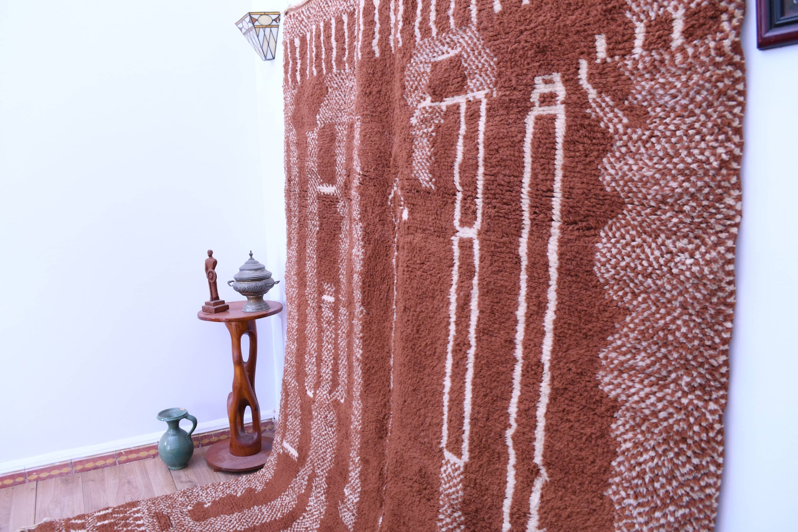 Modern Beni Ourain Moroccan Wool Rug 200x300cm - Earthy Brown Geometric Design — изображение 3