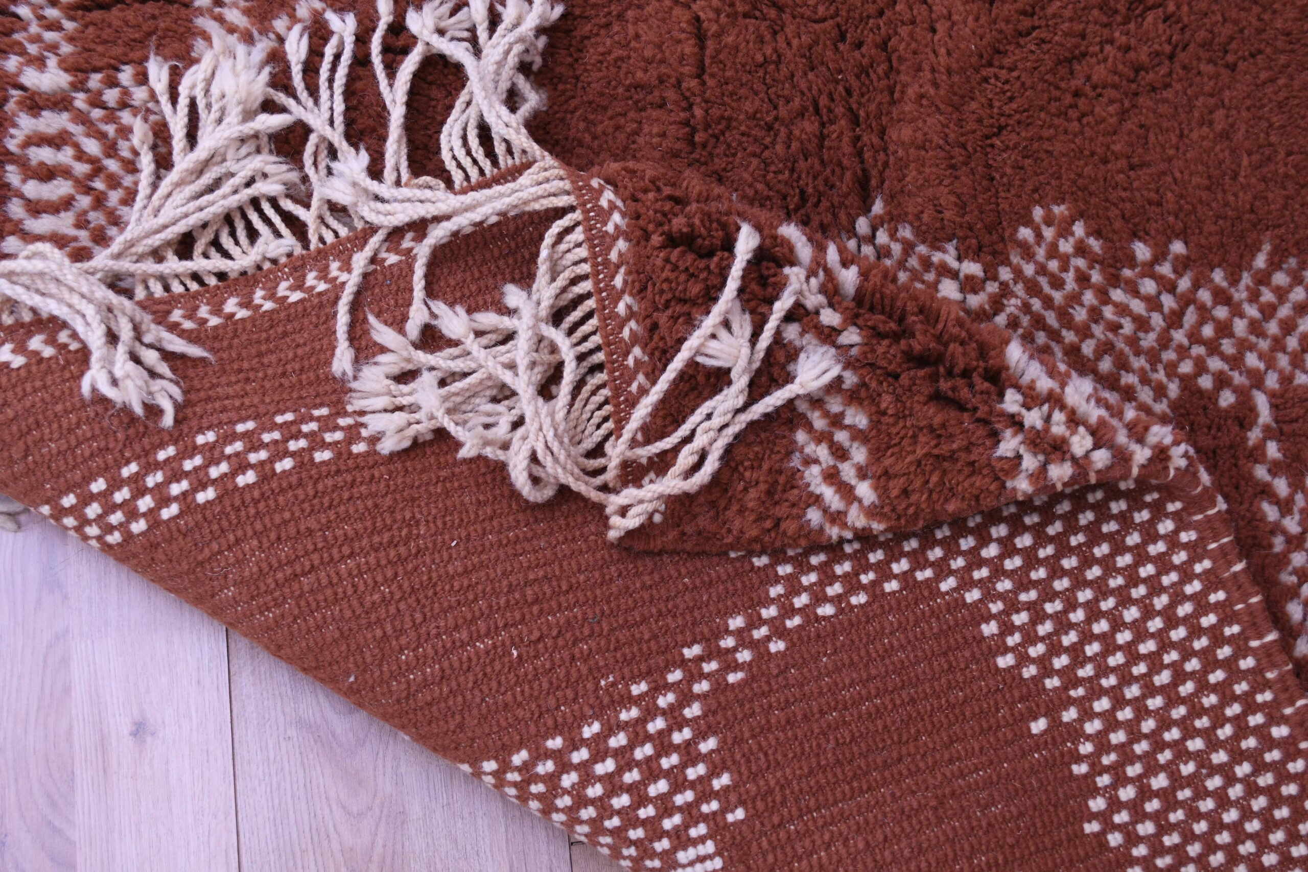 Modern Beni Ourain Moroccan Wool Rug 200x300cm - Earthy Brown Geometric Design — изображение 10