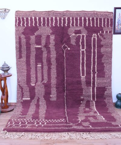 Современный марокканский шерстяной ковер Beni Ourain 200x300 см, темно-красный, геометрический узор