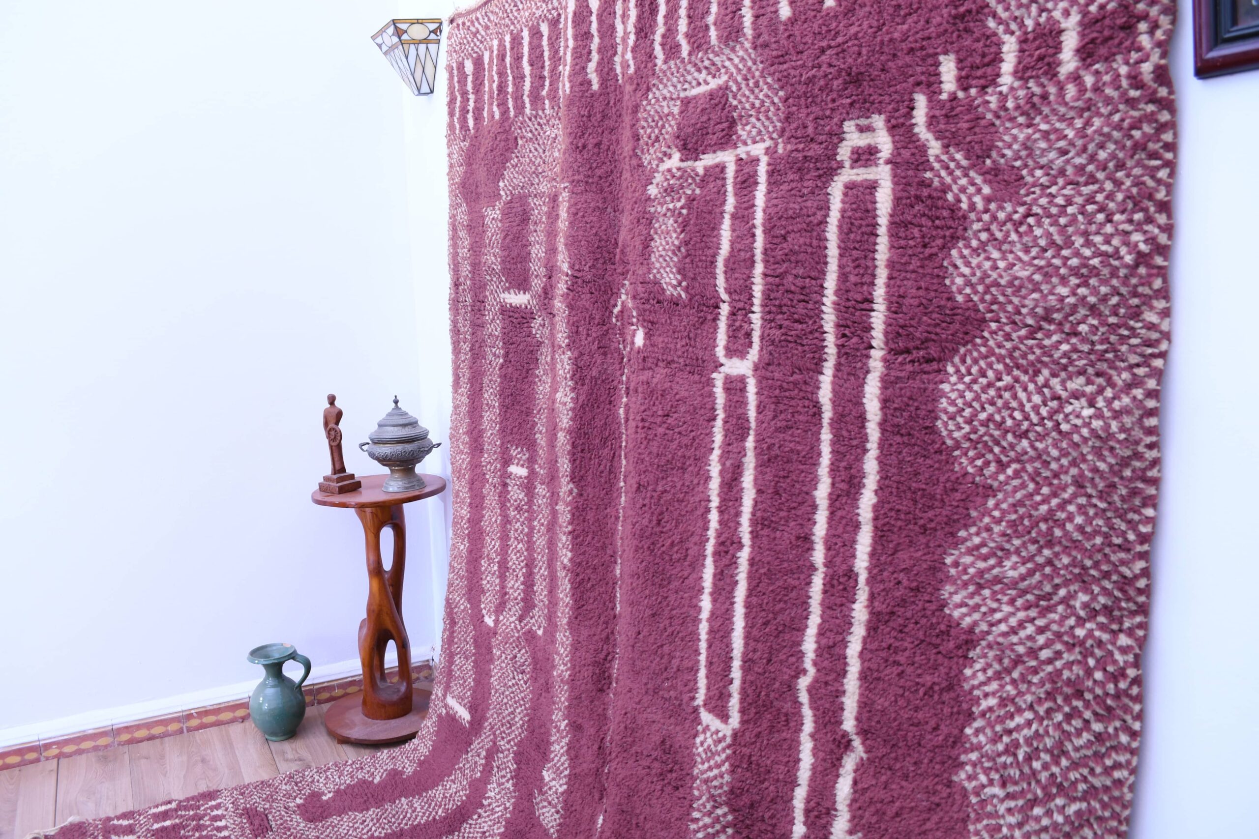 Modern Beni Ourain Moroccan Wool Rug 200x300cm Dark Red Geometric Design — изображение 3