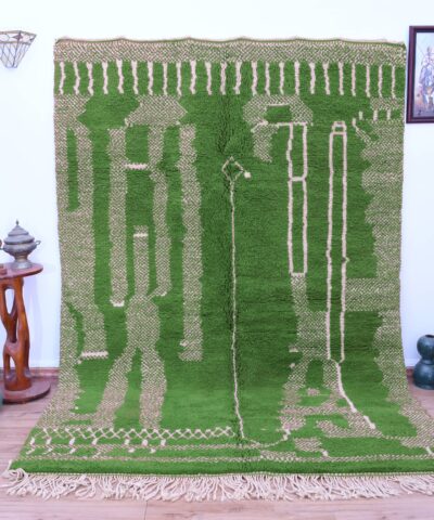 Марокканский ковер ручной работы из зелёной шерсти | Современный Beni Ourain 200x300 см