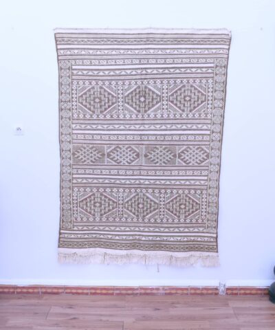 Марокканский ковёр-килим ручной работы, 124x172 см, шерсть, бежевый, геометрический узор