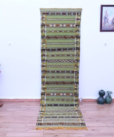 Марокканский шерстяной ковер «Земмур» ручной работы — 84 x 295 см, уникальный геометрический узор.