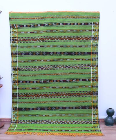 Ковер ручной работы Zemmour из марокканской шерсти, 160 x 233 см, яркие зеленые полосы