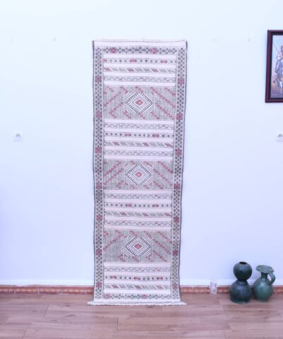Настоящий марокканский ковёр-килим «тифлет», шерсть, 71 x 220 см, уникальный геометрический узор