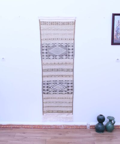 Марокканский ковёр-килим ручной работы, шерсть, 59 x 182 см, уникальный геометрический узор