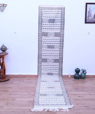 Изысканный марокканский шерстяной ковёр «Тифлет Килим» — 74 x 370 см, ручная работа