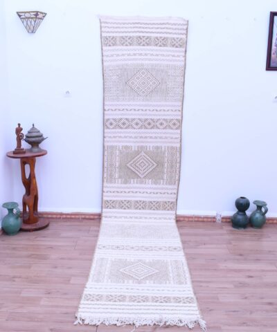 Роскошный марокканский ковёр-килим 79 x 377 см – шерсть ручной работы, геометрические узоры