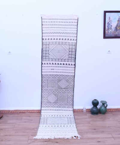 Марокканский ковёр-килим ручной работы, 72 x 303 см, шерсть, геометрические узоры, стиль бохо