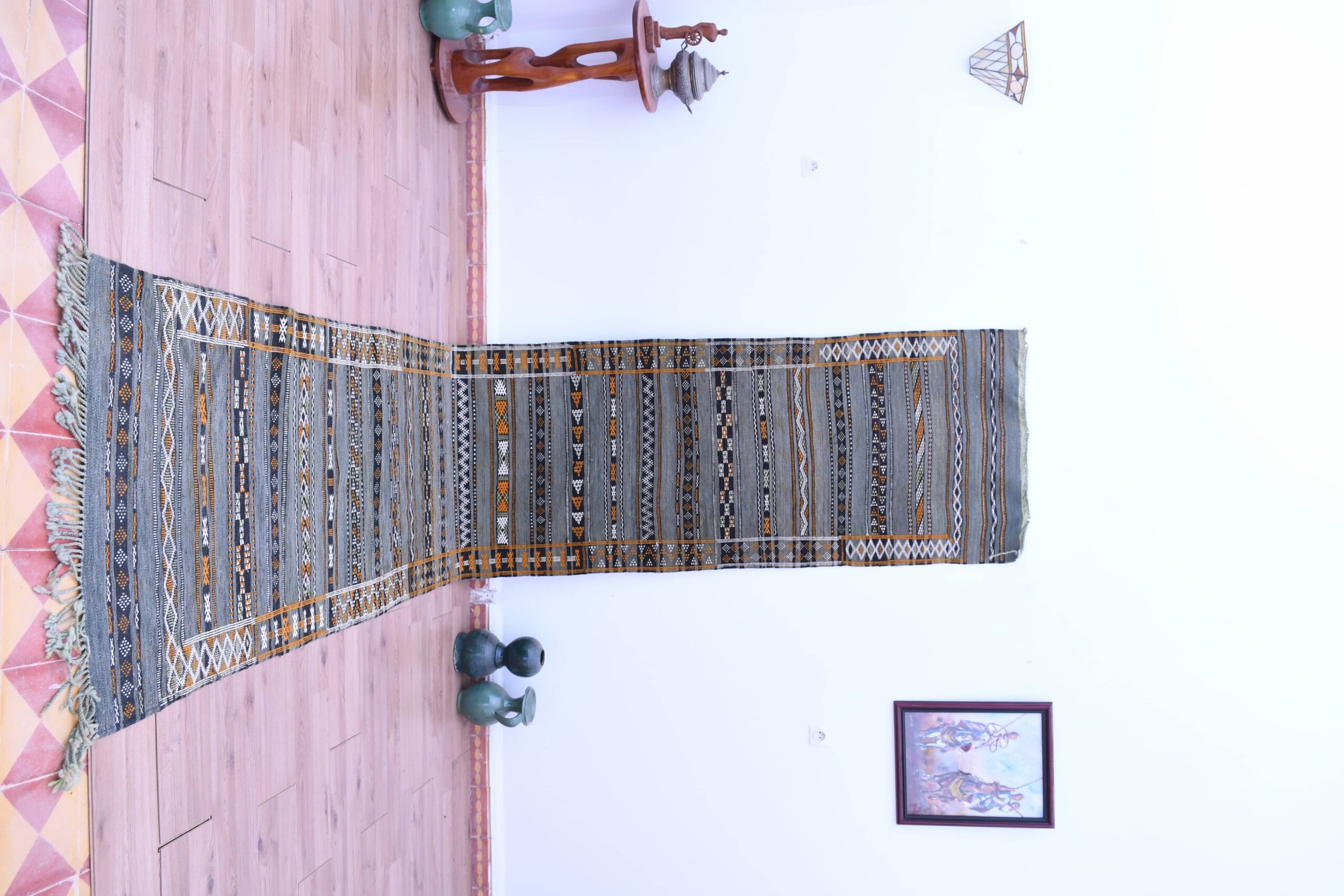 Марокканский шерстяной ковер Zemmour ручной работы 86x408 см — дорожка в стиле бохо