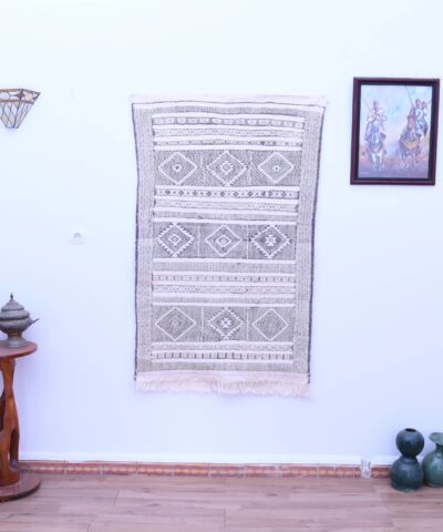 Марокканский шерстяной ковёр-килим ручной работы 96x150 см с геометрическими узорами