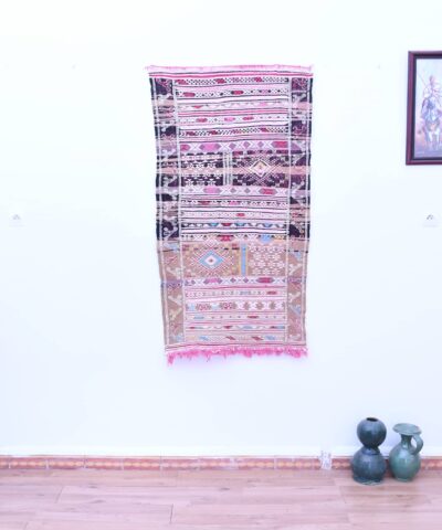 Марокканский ковёр-килим ручной работы, размер 78x143 см, шерсть, уникальные узоры
