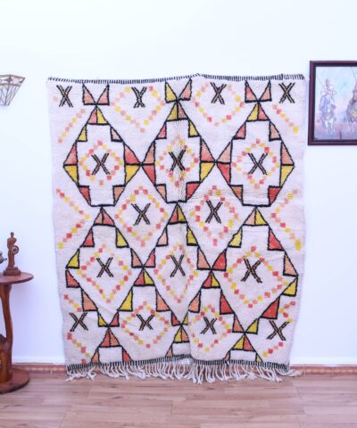Марокканский шерстяной ковер Beni Ourain ручной работы, 178 x 195 см, с красочным геометрическим узором
