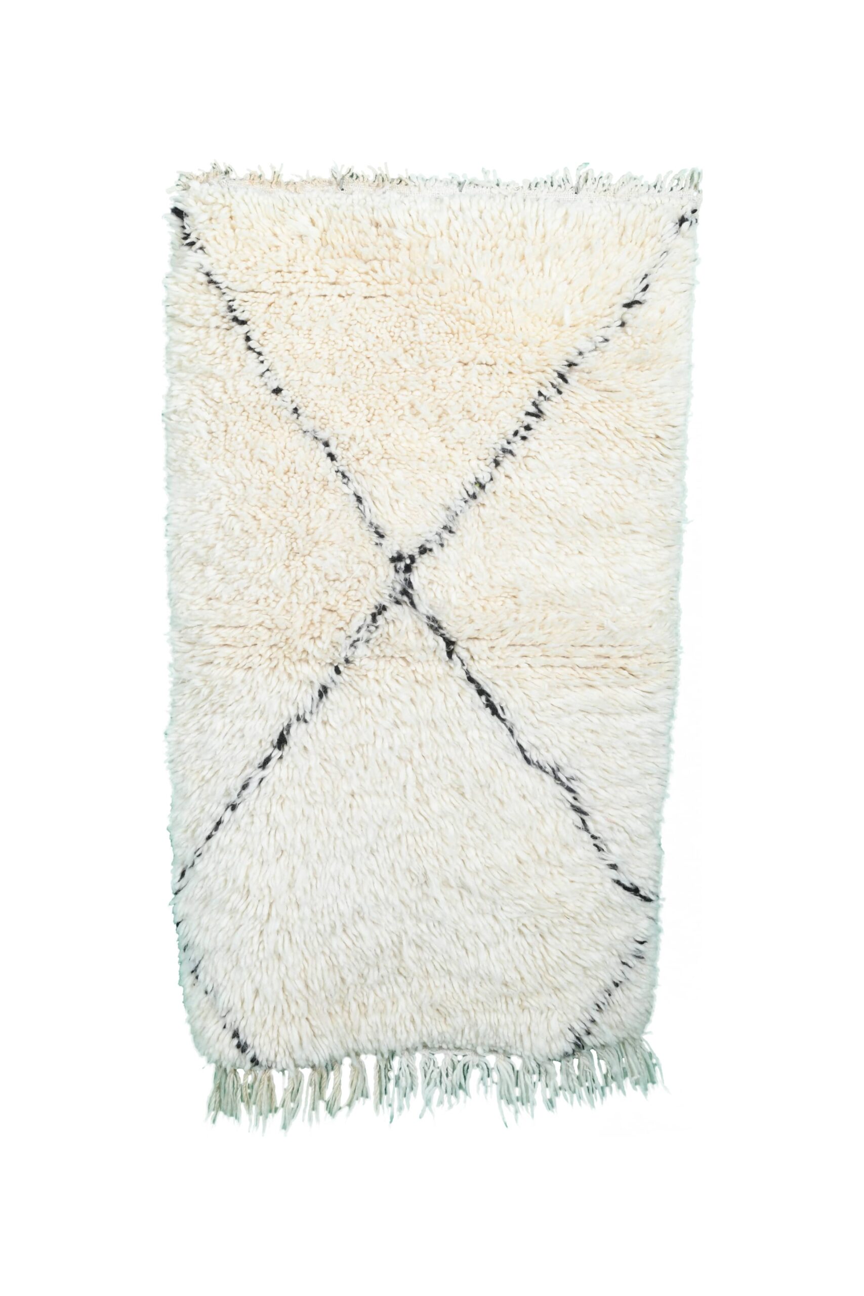 Moroccan Rug Handmade Wool 2x4 - Ivory Black Minimalist Boho Area Rug for Bedroom Entryway Beni Ourain - Imagen 2