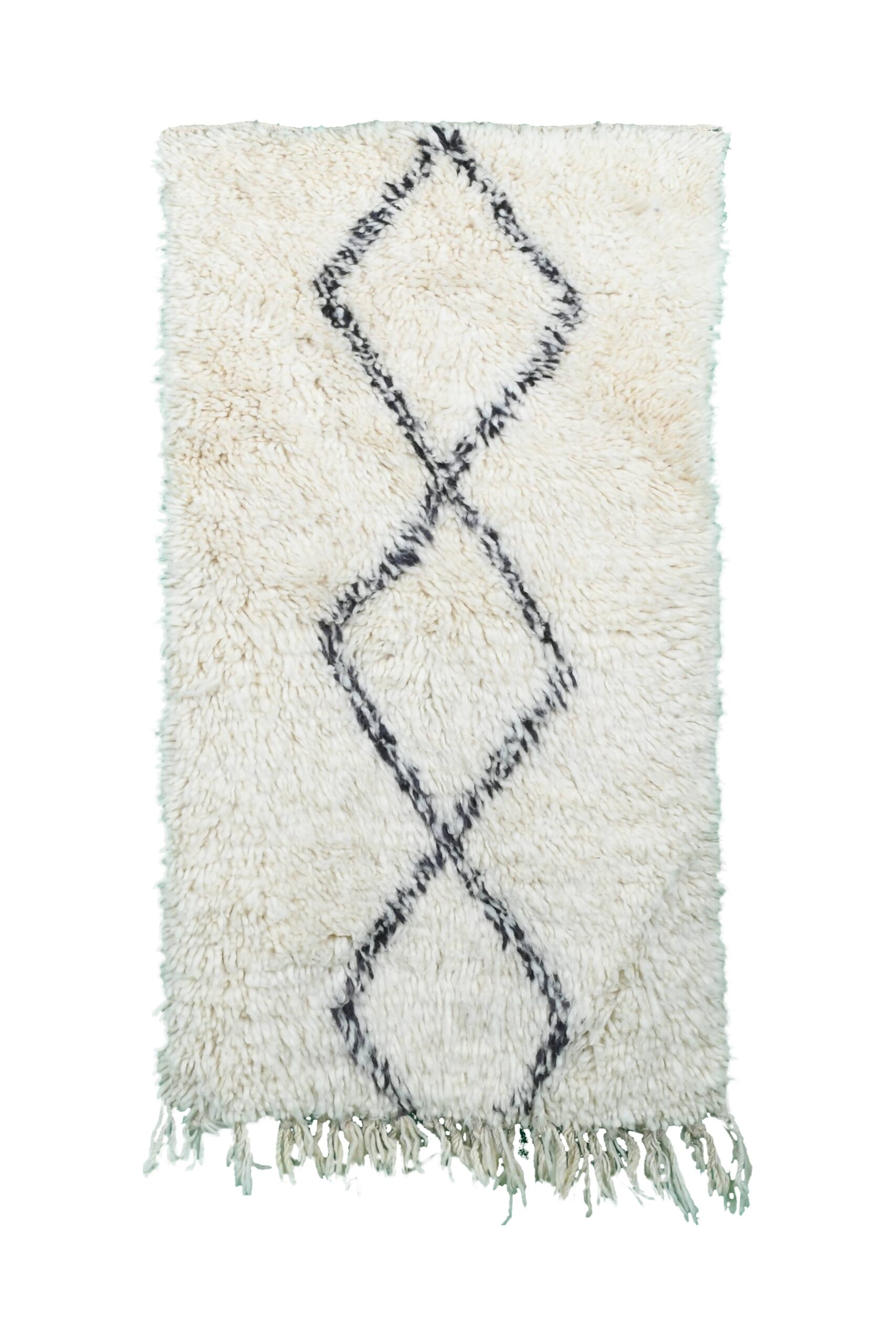 Moroccan Rug Handmade Wool 2x4 - Ivory Black Minimalist Boho Area Rug for Bedroom Entryway Beni Ourain - Imagen 2