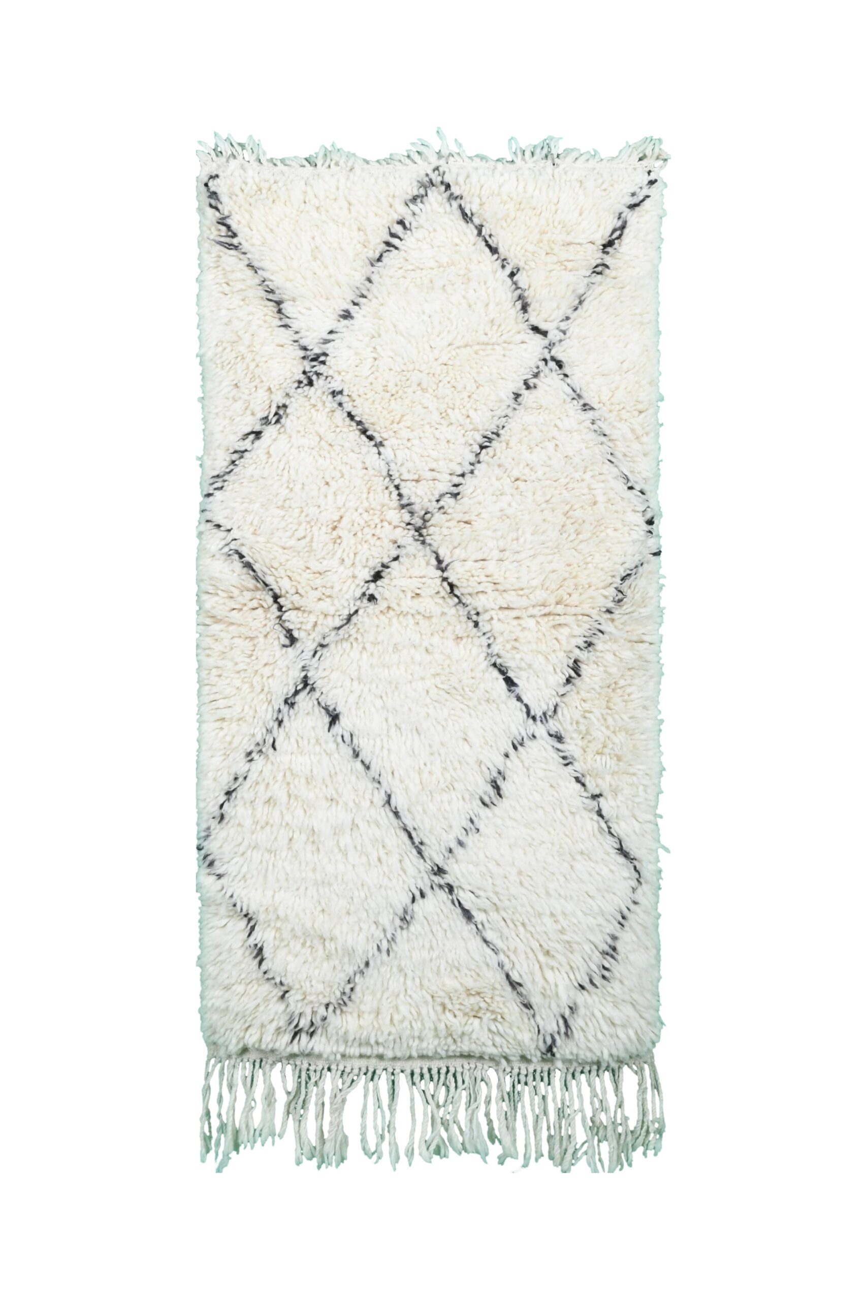 Moroccan Rug Handmade Wool 2x4 - Ivory Black Minimalist Boho Area Rug for Bedroom Entryway Beni Ourain - الصورة 2