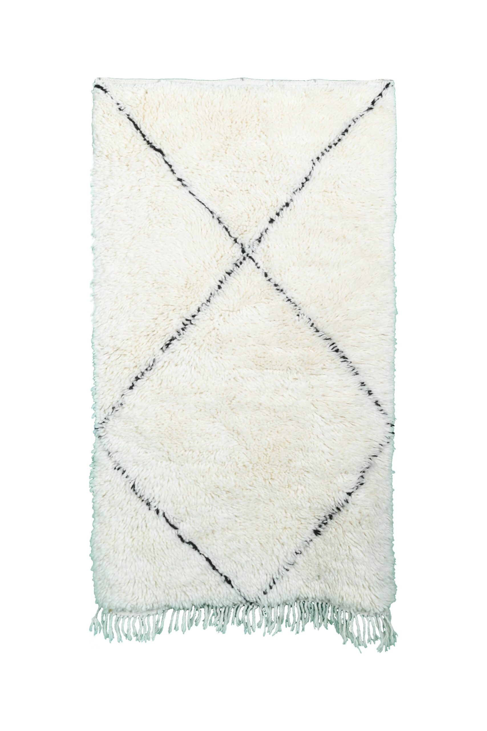 Moroccan Rug Handmade Wool 2x4 - Ivory Cream Black Minimalist Boho Area Rug for Bedroom Entryway Beni Ourain - الصورة 2