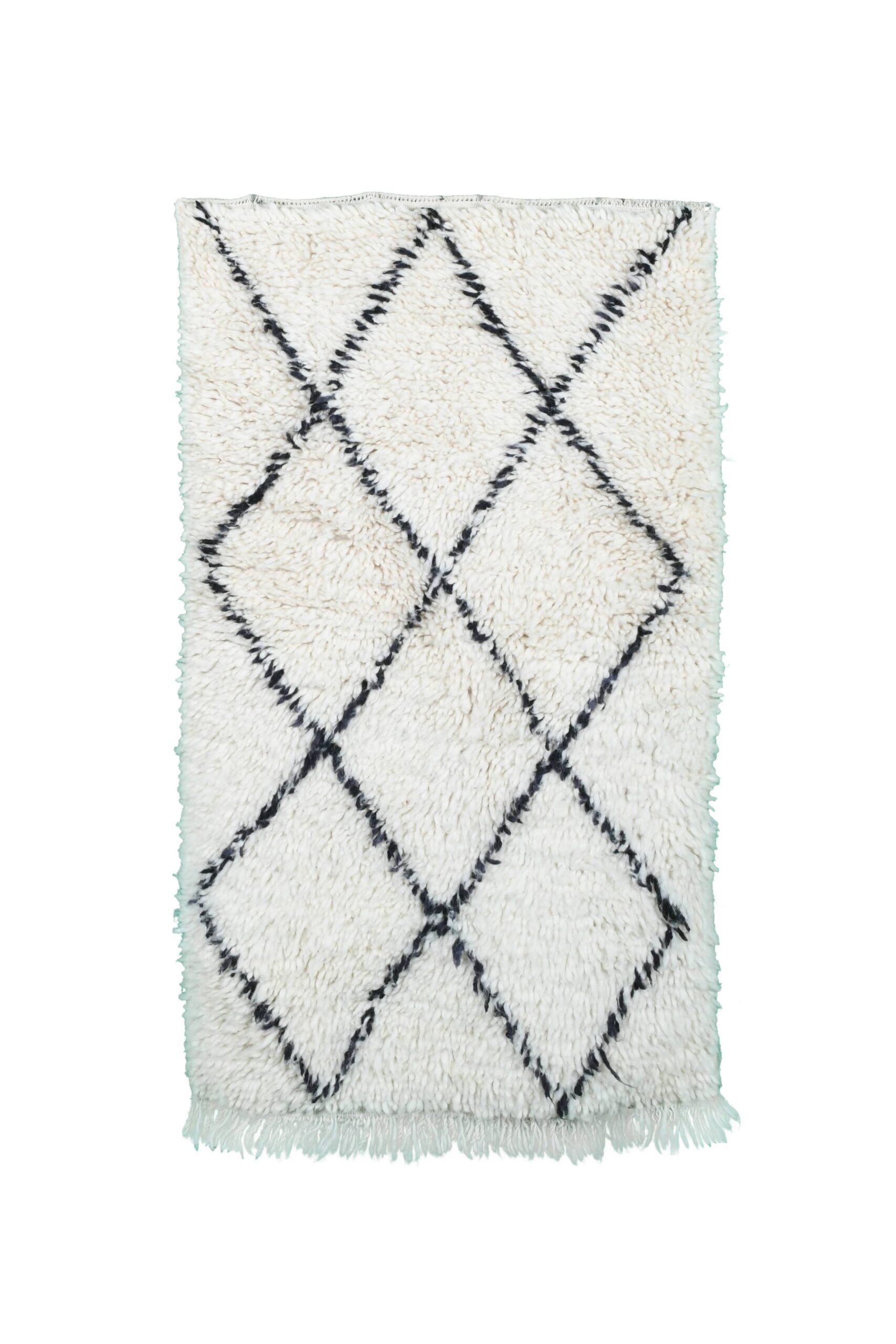Moroccan Rug Handmade Wool 2x4 - Ivory Black Minimalist Boho Area Rug for Bedroom Entryway Beni Ourain - Imagen 2