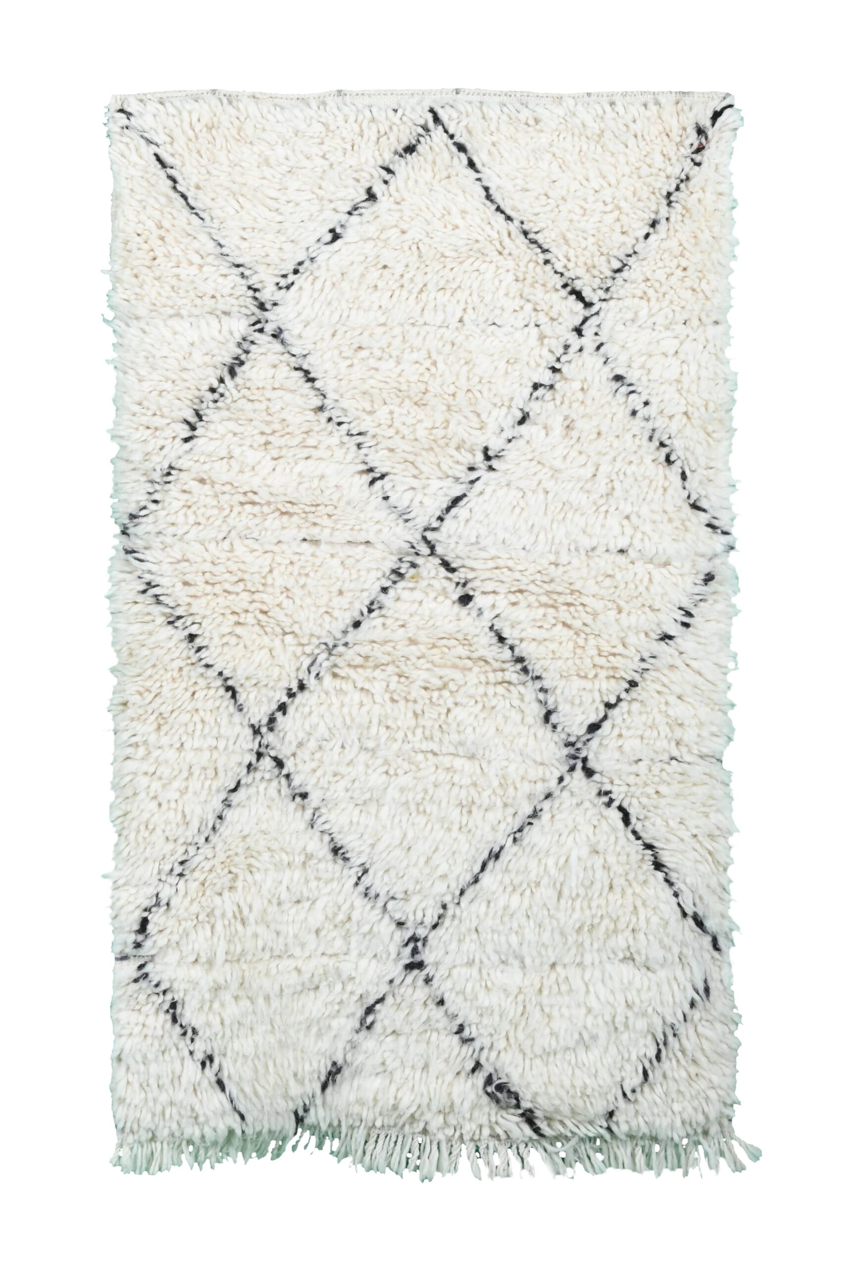 Moroccan Rug Handmade Wool 2x4 - Ivory Black Minimalist Boho Area Rug for Bedroom Entryway Beni Ourain - Image 2