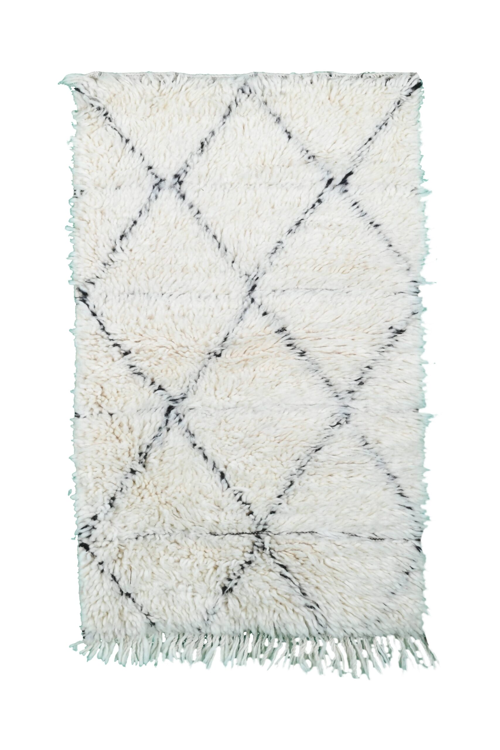 Moroccan Rug Handmade Wool 2x4 - Ivory Black Minimalist Boho Area Rug for Bedroom Entryway - Beni Ourain - 画像2