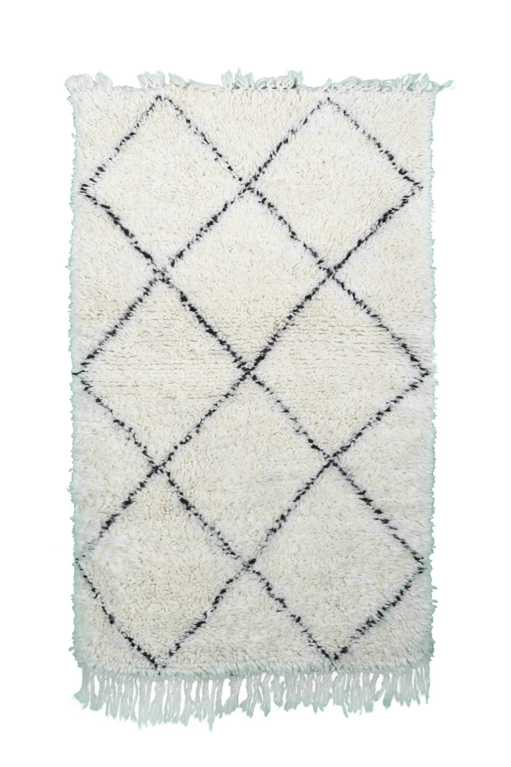 Moroccan Rug Handmade Wool 3x5 - Ivory Black Diamond Minimalist Boho Area Rug for Living Room Bedroom Beni Ourain - Image 2