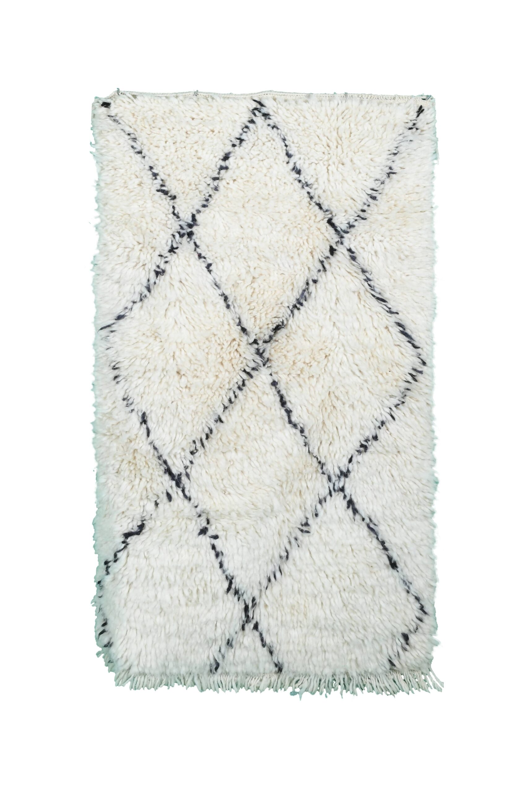 Moroccan Rug Handmade Wool 2x4 - Ivory Black Diamond Minimalist Boho Area Rug for Bedroom or Entryway Beni Ourain - الصورة 2
