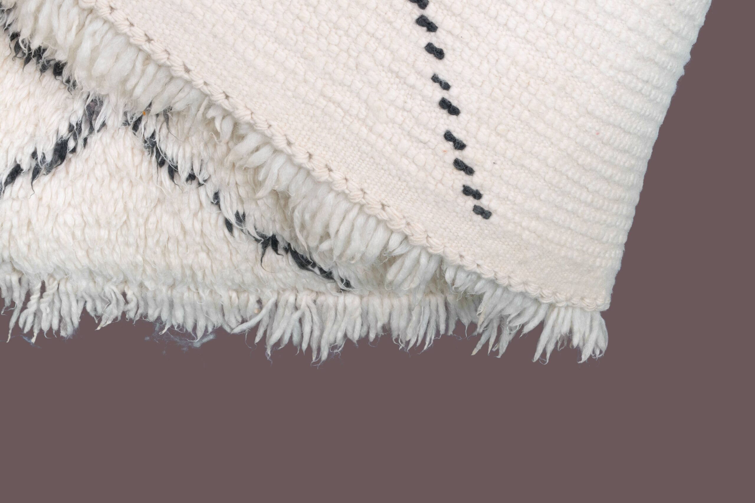 Moroccan Rug Handmade Wool 5x7 - Ivory Black Minimalist Boho Area Rug for Living Room Bedroom - Beni Ourain – Image 11